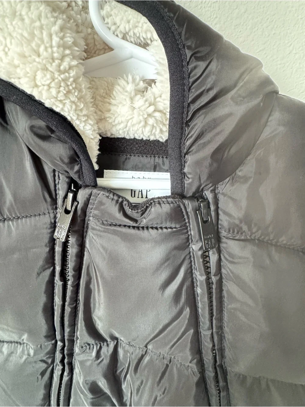 GAP Black Puffer Snowsuit with Sherpa-Lined Hood